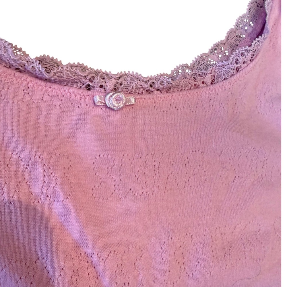 Skims Lace Trim Pointelle Knit Boxer Bra Lounge Set Pink Preppy Coquette Size M - Picture 2 of 5
